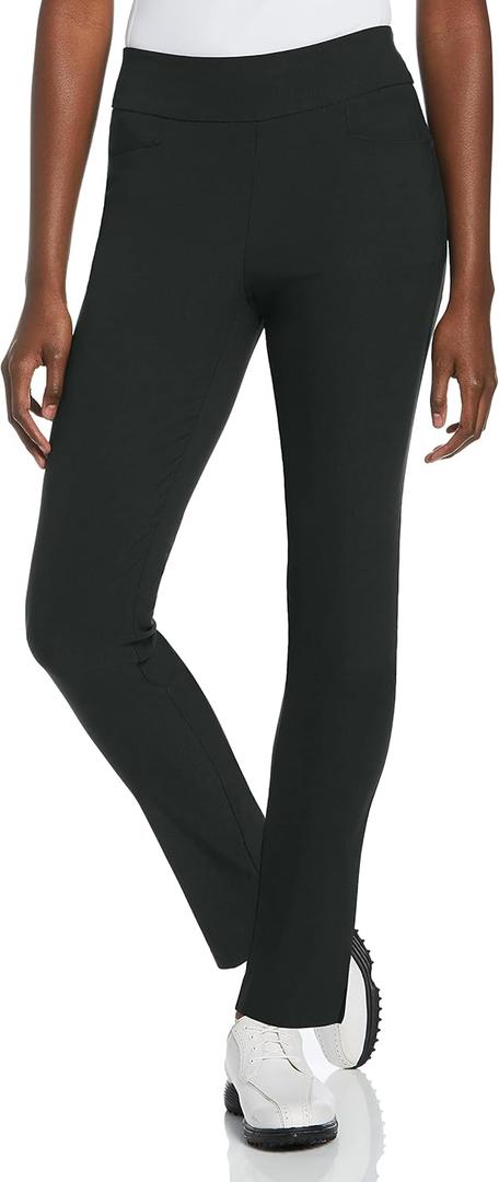 PGA Tour Women's Stretch Golf Pants with Pull-on Waist, 31" & 32" Inseams, Tummy Control, Moisture-Wicking, Sun Protection (Medium, Caviar Black)