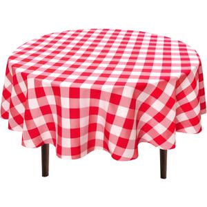 Hiasan Checkered Round Tablecloth 120 Inch - Waterproof Stain and Wrinkle Resistant Washable Fabric Table Cloth for Dining Room Party Outdoor Picnic, Red and White Gingham Pattern