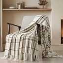 EVERGRACE Plaid Chenille Throw Blanket for Couch, Super Soft Cozy Decorative Farmhouse Plaid Throw with Tassels, Lightweight Chenille Knit Throw for Bed Sofa Gift Home Decor, Beige 50”x60”