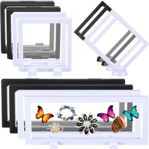 Harloon 12 Pcs 3D Floating Display Case Floating Frame Display Holder Stand Challenge Coin Jewelry Frame Box for AA Medallions Fossil Rock Gemstones Specimen(Black White,Multiple Sizes,Multiple Base)