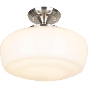 Large Schoolhouse Style Semi Flush Mount Ceiling Light Fixture, 14" Modern Hallway Ceiling Lamp with Opal Milk Glass Shade, Farmhouse Globe Light for Bedroom Kitchen Hallway Entryway, ROS588L SN