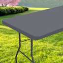 Spotjoy Rectangle Table Cloth, Waterproof Elastic Fitted Tablecloth for 8 Foot Folding Tables, Washable Polyester Tablecloths for Picnic, Camping, Outdoor (Grey, 30"x96")