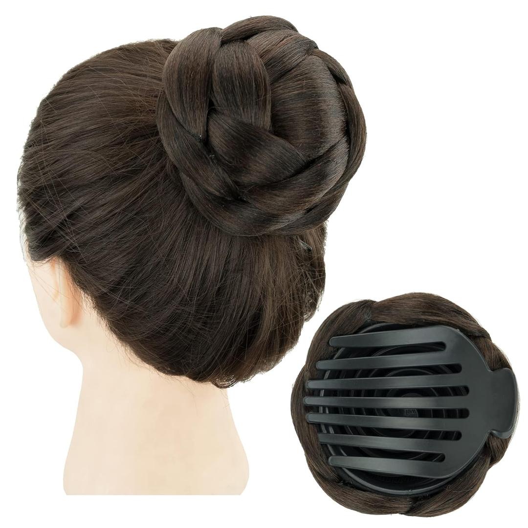 IMISSU Braided Chignon Hair Donut Hairpieces Dancer Scrunchie Claw Hair Bun Updo Wig (Chocolate Brown)