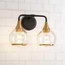 Black and Gold Bathroom Light Fixtures 2-Lights Vanity Lights with Clear Glass Shade Bathroom Vanity Light 14 Inch Wall Sconces(Exclude E26 Bulb), 2 Light with Clear Globe