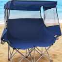 East Oak Double Camping Chair with Canopy | 24" High Back Camping Couch for Adults with 360° Sun Protection, 13 lbs Lightweight, 660 lbs Heavy Duty Canopy Chair for Outdoors, Blue