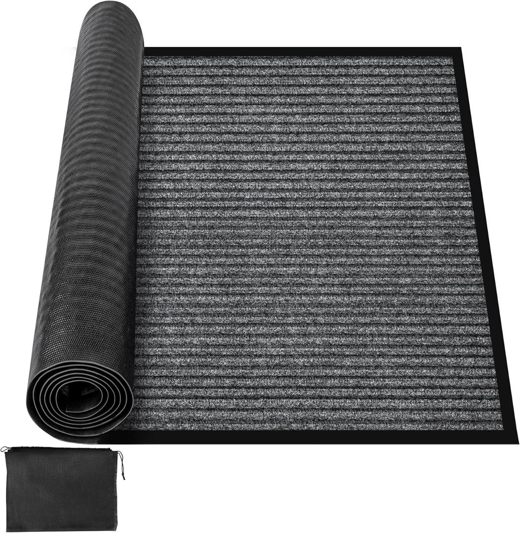 MYFAMIREA Commercial Floor Mat 4' x 6' Extra Large Front Door Industrial Rug Heavy Duty Brush Step Entrance Mat Weather Utility Rug with Non Slip Rubber Backing Low Profile for Entryway, Charcoal Grey