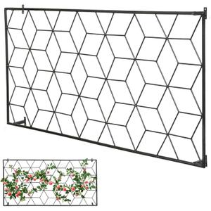 MyGift 4 Foot Geometric Cube Pattern Style Matte Black Metal Wire Garden Trellis, Wall Mounted Large Support Lattice Frame for Climbing Plants and Crawling Vines