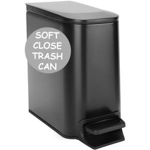 Homie Soft Close, Slim Trash Can 6 Liter / 1.6 Gallon with Anti - Bag Slip Liner and Lid, Use as Mini Garbage Basket, Slim Dust Bin, or Decor in Bathroom, Restroom, Kitchen, or Bedroom (Matte Black)