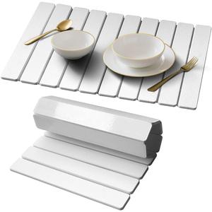 Stone Dish Drying Mat for Kitchen Counter - 24" x 16" Ultra Absorbent Diatomaceous Earth Mat, Fast Drying & Foldable Countertop Protector, Non-Slip Eco-Friendly Stone Mat for Dishes (White)