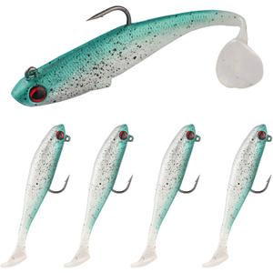 Freshwater and Saltwater Soft Plastic Fishing Lures,Catching Lures for Family Fishing- 3.5 inch Realistic Simulation Paddle Tail Design,Soft Plastic Baits (Green, 3.5"",0.45oz), 5pcs