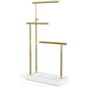 SRIWATANA Jewelry Organizer Display Extra Tall Necklace Holder 3 Tier Jewelry Tree Stand, Gift Idea (White & Gold)