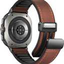 Magnetic Leather Watch Band Compatible with Samsung Galaxy Watch Ultra 47mm (2025/2024) Magnetic Buckle Design Adjustable Classic Wristbands Accessories Replacement Straps for Men and Women (A1 Dark Brown)