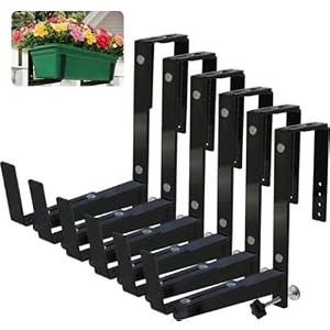 KUAGINZUHE Heavy Duty Adjustable Window Box Brackets - Iron Planter Box Hangers with Reinforced Bottom Support for Balcony, Fence, Railing, Garden - Rust-Proof & Sturdy Flower Pot Holders