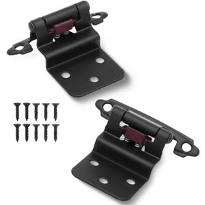 Taokyid 3/8 Inch Inset Cabinet Hinges Matte Black,Offset Self Closing Cabinet Hardware Hinges for Kitchen/Bathroom/Furniture Cabinets & Doors,Flush Face Mount Cupboard Hinges(4 Pack)