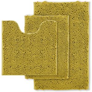 Gold Bathroom Rugs Sets 3 Piece Extra Soft Chenille Bathroom Mats Non Slip Bath Mat Set,Absorbent Shaggy Rugs Perfect Plush Bath Rugs with U-Shaped Toilet Rug,Bathroom Carpets for Bathroom (Golden Yellow)