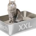 Stainless Steel Litter Box,XXL Metal Cat Litter Box for Big Cats 8IN Deep, Cat LitterBox High Sided Pet Toilet Easy to Clean,Cats Litter Pan for Adult Cats,Non Stick, No Smell