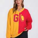 VILOVE Football Sweatshirts Women Game Day Long Sleeve Shirts Football Team Pullover Sunday Funday Casual Tops (Medium, Red and Yellow)