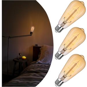 LED Edison Bulb Equal 25w Vintage Amber Light Bulbs 2000K Soft Yellow Light LED Bulbs, Super-Thin Spiral Filament Incandescent Warm Light Amber Bulbs, Dimmable E26 Base Night Light Bulbs 4W, 3 Pack