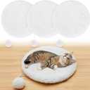 Abbylike 3 Pack 16" Round Cat Dog Bed Cushion Pad Mat Faux Rabbit Fur Pet Sleeping Mat with Small Ball Warm Plush Anti Slip Washable Cat Tree Tower Replacement Cushion Pad for Carrier Crate, White