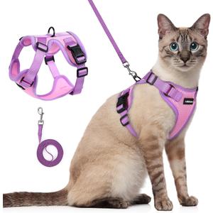 Rabbitgoo Cat Harness and Leash Set, Escape Proof Soft Adjustable Vest Harnesses for Outdoor Walking, Easy Control Breathable Kitten Jacket with Reflective Strips, Pink & Purple, Small
