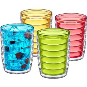 Amazing Abby - Arctic - 16-Ounce Insulated Plastic Tumblers (Set of 4), Double-Wall Plastic Drinking Glasses, Mixed-Color Reusable Plastic Cups, BPA-Free, Shatter-Proof, Dishwasher-Safe