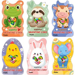 2 x MAPDTWO 36 Packs Animal Valentines Day Cards - Valentines Day Cards for Kids School Party Favors - Animal Sloth Frog Chicken Elephant 6 Designs Exchange 3.5''x5.8'' Mason Jar Card (Candy Not Included)