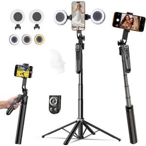 Tripod for iPhone with Light Vlogging Camera, Auto Face Tracking Tripod 360 Rotation with Remote, No App, Portable Travel Phone Holder for Video Recording Live Streaming, Content Creator Essentials