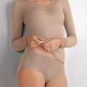 REORIA Long Sleeve Shirts for Women Lace V Neck Basic Tops Fitted Fall Cute Clothes Trendy Fashion Winter (Beige, S)