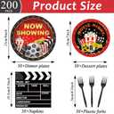200pcs Movie Night Party Supplies Decorations Movie Popcorn Theme Paper Plates Napkins Now Showing Red Carpet Disposable Tableware Set for Birthday Party Favors Serve 50