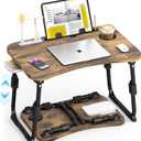 Lap Desk for Bed Adjustable Height, Foldable Bed Table with Storage Drawer, Tablet Slot & Cup Holder, Portable Laptop Stand for Bed & Sofa, Bed Desk for Adults & Kids, Carbonized