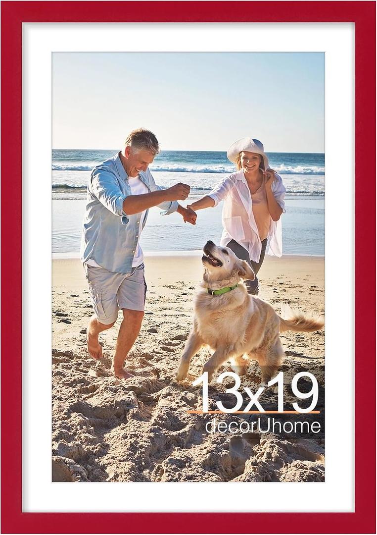 decorUhome 13x19 Picture Frame, Display Pictures 11x17 with Mat or 13x19 without Mat, Wall Mounting Photo Frame, Red, 1 Pack