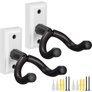 Guitar Wall Mount Hanger 2 Pack, Guitar Wall Hanger Holder Hook Bracket Stand, Guitar Wall Mount, for Acoustic Electric Guitar Bass Ukulele Banjo Mandolin (White)