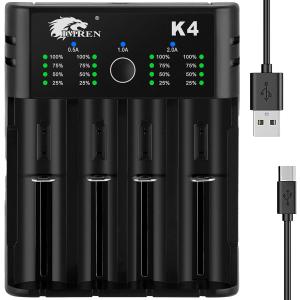 IMREN 18650 Battery Charger,21700 Battery Charger for 3.7V 14500 10400 18500 18350 18650 18700 20700 21700 22650 26650 Li-ion Battery,1.2V Ni-MH/Ni-Cd Battery,4 Bay 18650 USB C Charger