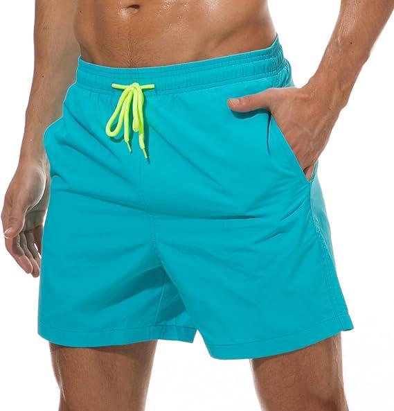 SILKWORLD Men's Swim Trunks Quick Dry Beach Shorts with Pockets (Medium, Blue)