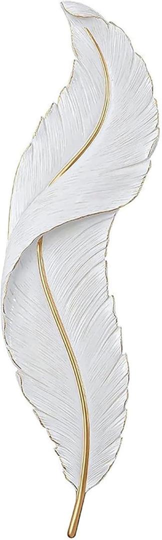 DJAMEL :Creative Wall SconceWhite Resin Feather Decorative Wall Light, LED Indoor Living Room Wall Mounted Light Fixture Lamps for Indoor Living Room Bedroom Hallway (L9.4*W2.7*H35.8(L),)