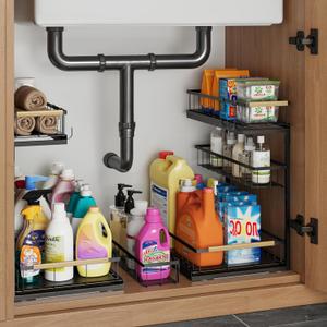 Under Sink Organizer and Storage for Bathroom and Kitchen - 1 Pack Pull Out Under Cabinet Shelf Organizers - 3 Tier Sliding Out Drawer Organization for Home Cabinets Shelves and Drawers