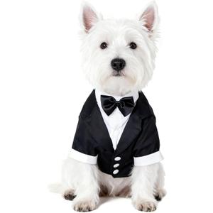 GabeFish Pets Wedding Jackets Suit for Dogs with Bow Tie Puppy Cat Formal Clothes Shirt Tuxedo (Black, S (Chest 12.9in/33cm)