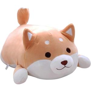 Shiba Inu Dog Plush Pillow, Soft Cute Corgi Stuffed Animals Doll Toys Gifts for Valentine, Christmas, Birthday, Bed, Sofa Chair (Brown Round Eye, 21.3in)