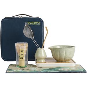 8 Pcs Matcha whisk Set,Matcha Kit for Ceremony,Matcha Bowl with Spout, Matcha whisk and Holder, Bamboo Scoop,Leather Storage Bag and Stainless Steel Sifter, Gift for Matcha Lovers(Green)