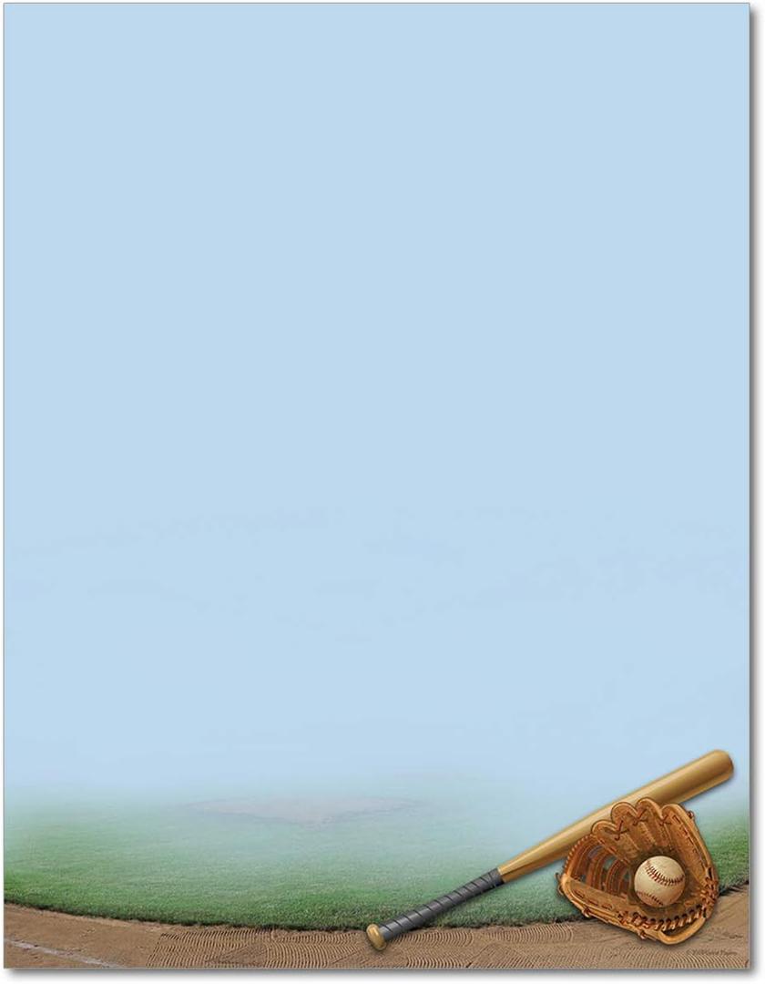 Baseball Stationary Paper - 80 Sheets - Great For Sports Events, Camps, and Parties