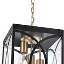 Outdoor Pendant Light Fixtures, Modern 3-Lights Exterior Hanging Lantern Clear Glass Panel, Black Large Outdoor Chandelier for Porch Patio Front Door