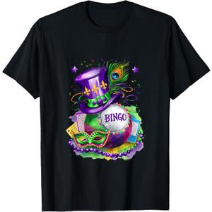 Mardi Gras And Bingo Perfect Mix Costume Festival T-Shirt (Small, Black)