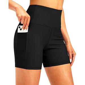 Soothfeel Women's High Waisted Swim Board Shorts 5 Inch UPF 50+ Tummy Control Bathing Suit Bottoms for Women with Pockets, Size: M