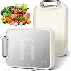 Titanium Cutting Board for Kitchen, Cutting Boards Non Toxic Double Sided Metal Pure Titanium and Wheat Straw PP Chopping Board Food Grade Easy to Clean Large Size 16"*10"*0.9"(White)