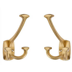 SAILING 2 Pack Coat Hooks Champagne Gold Towel Hooks Robe Hooks Decorative Wall Hooks for Bathroom Bedroom Kitchen Towel Robe Clothes Cabinet Closet Bathroom Hardware