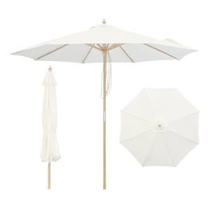 10FT Wood Patio Umbrella, Large Outdoor Table Pool Umbrella 180G Polyester Fabric, Push-Pull Operation Market Umbrella, 8 Rib Vented Canopy, Ideal for Patio, Backyard