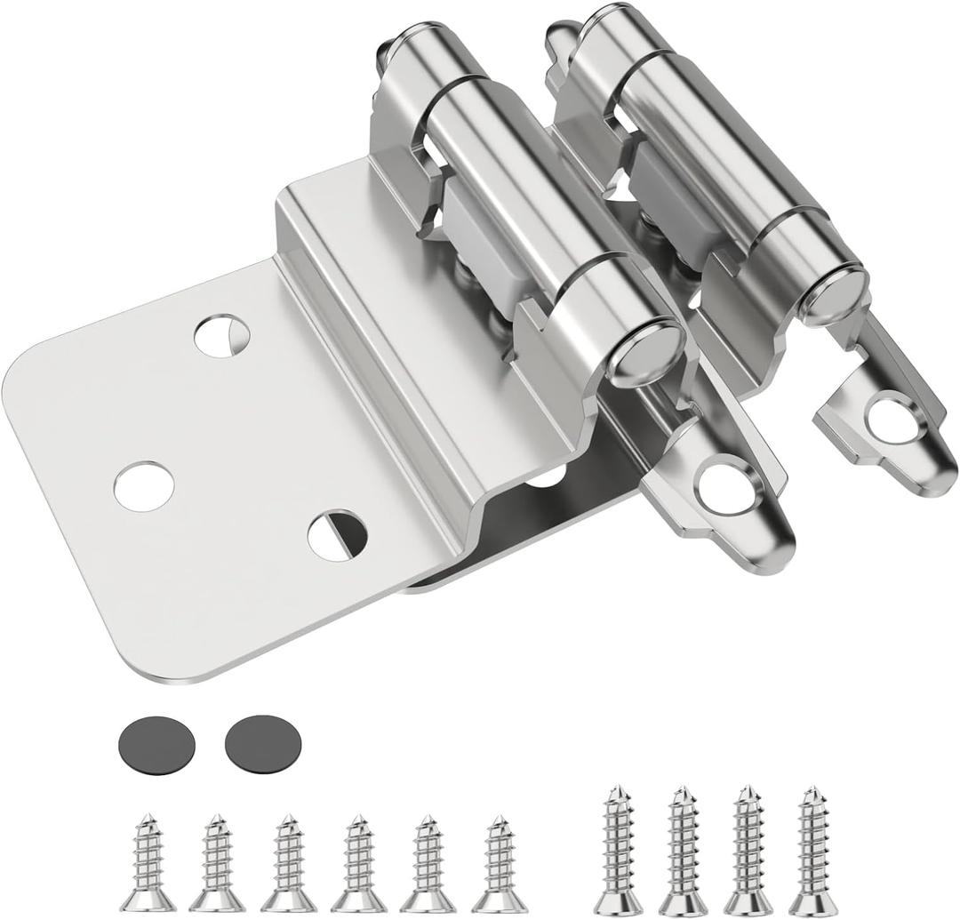 3/8 Inch Inset Cabinet Hinges, 20 Pack Self Closing Flush Face Mount Hinges with Door Bumper, Variable Decorative Hardware for Bathroom, Furniture, Kitchen Cabinet Doors, Brushed Nickel