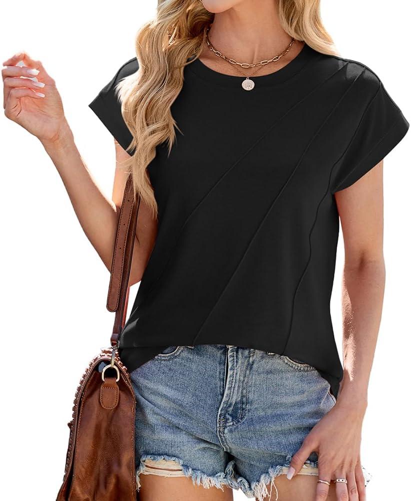 Summer t Shirts for Women Tee Women's Short Sleeve Tops Womens Tops Dressy Casual Top 2025 Blouses Shirt Women's Clothing (Black, S)