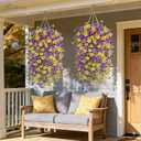 Artificial Hanging Flowers for Outdoors Spring Summer Decoration, 4PCS UV Resistant Silk Fake Hanging Plants for Patio Porch Front Yard Window Garden Indoor Decor(Purple&Yellow,4PCS)
