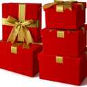 Tenceur 5 Pcs Christmas Gift Boxes Red Assorted Gift Square Boxes with Lids Velvet Gifts Box Birthday Gifts Box with Ribbon for Festival Christmas Birthday Weddings(Gold)